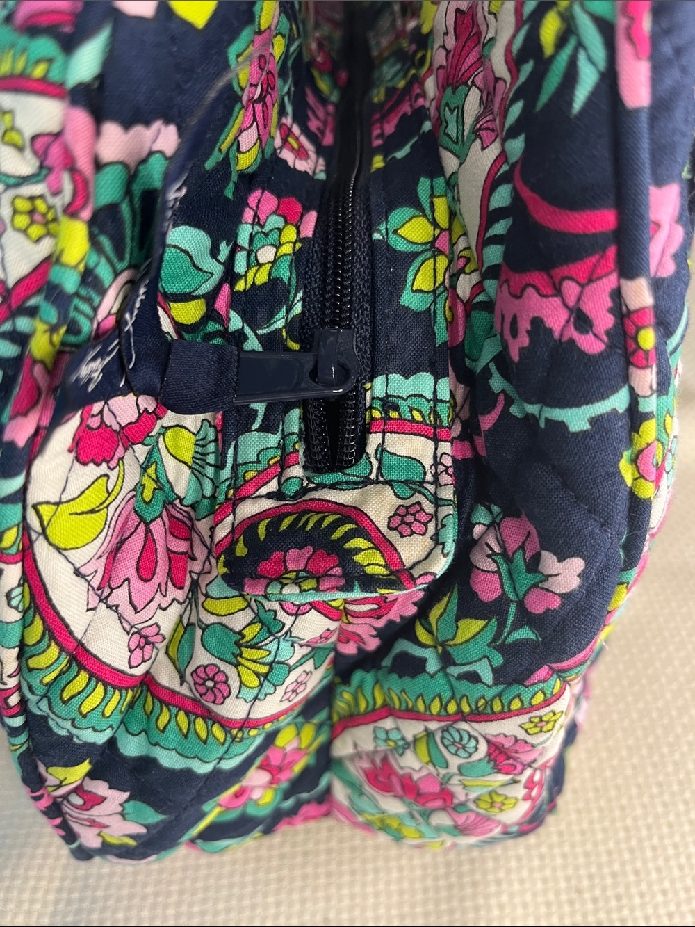 Vera Bradley Navy Multi-Color "Petal Paisley" retired large 3 section purse - Picture 11 of 17